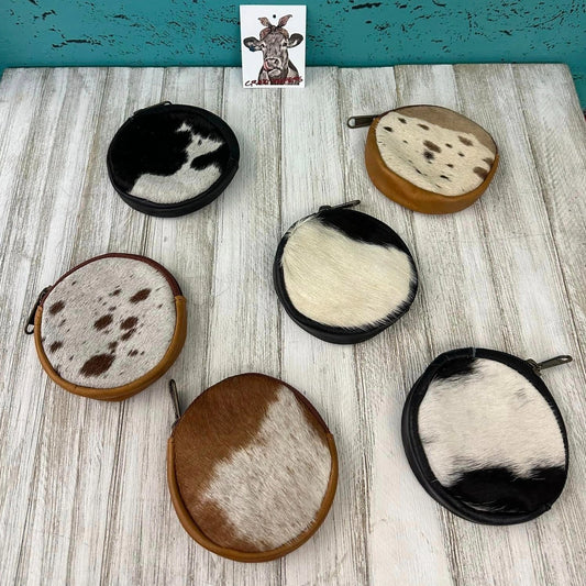 Cowhide Coin Purse Round Mixed Prints